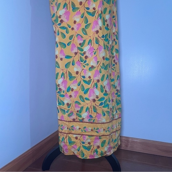 Farm Rio- Yellow Orange Mini Cashew Short Sleeve Smocked Midi Dress Size Medium - Picture 7 of 15